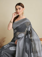 Vedant Vastram Art Silk Fancy Jacquard Saree - Grey | Grocsy