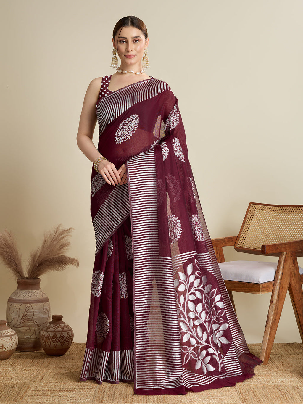 Vedant Vastram Art Silk Fancy Jacquard Saree - Maroon | Grocsy