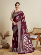 Vedant Vastram Art Silk Fancy Jacquard Saree - Maroon | Grocsy