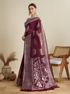 Vedant Vastram Art Silk Fancy Jacquard Saree - Maroon | Grocsy