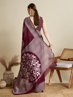 Vedant Vastram Art Silk Fancy Jacquard Saree - Maroon | Grocsy