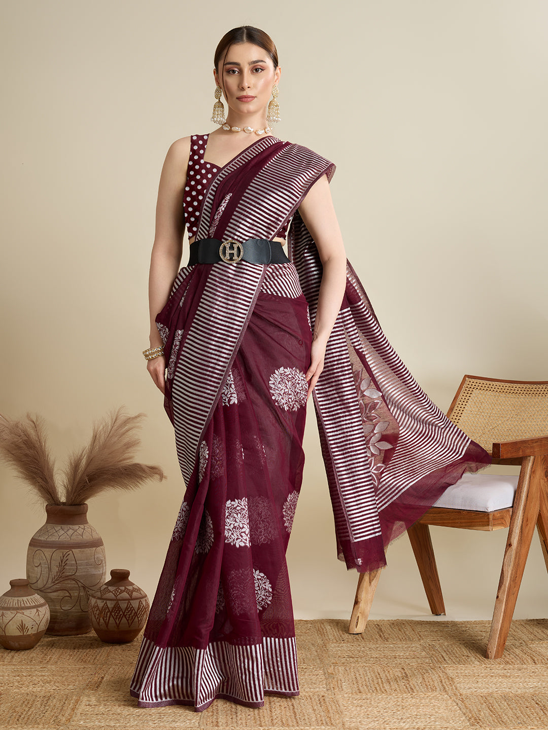 Vedant Vastram Art Silk Fancy Jacquard Saree - Maroon | Grocsy
