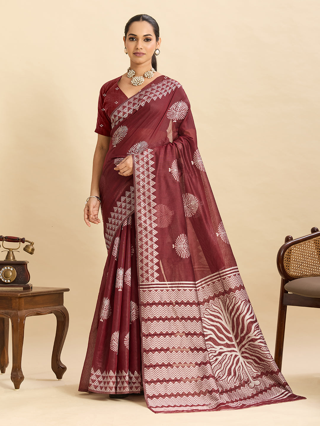 Vedant Vastram Art Silk Fancy Jacquard Saree - Maroon | Grocsy