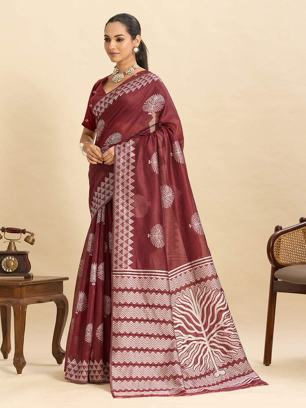 Vedant Vastram Art Silk Fancy Jacquard Saree - Maroon | Grocsy