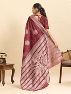 Vedant Vastram Art Silk Fancy Jacquard Saree - Maroon | Grocsy