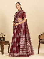 Vedant Vastram Art Silk Fancy Jacquard Saree - Maroon | Grocsy