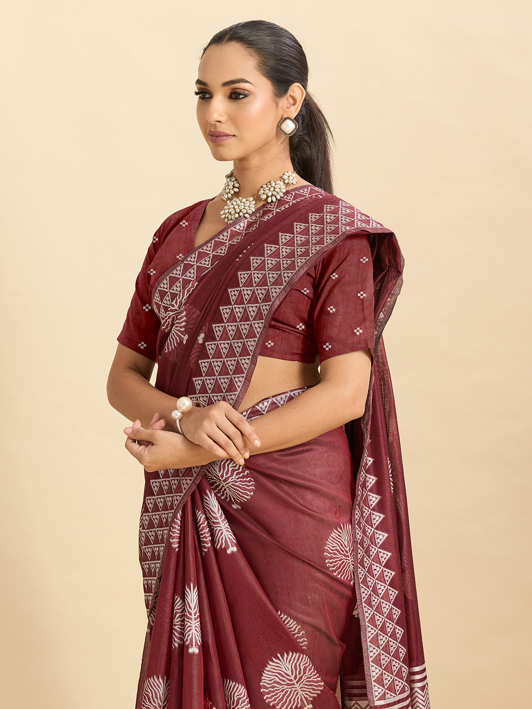 Vedant Vastram Art Silk Fancy Jacquard Saree - Maroon | Grocsy