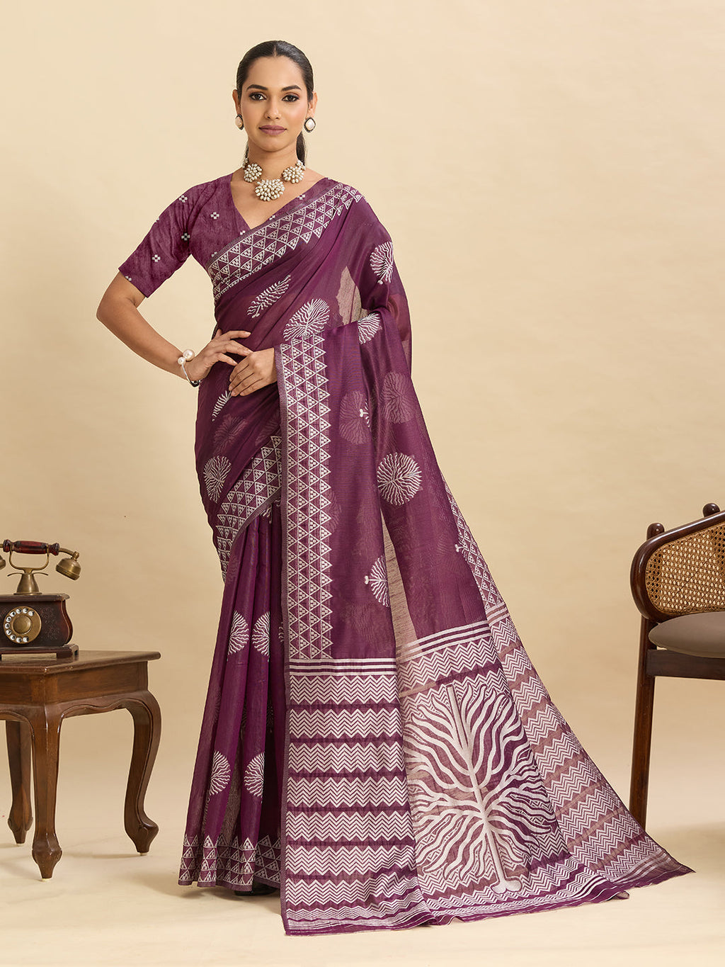 Vedant Vastram Art Silk Fancy Jacquard Saree - Wine | Grocsy