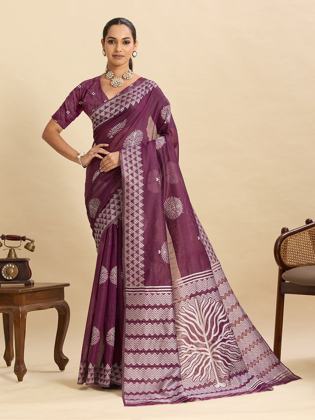 Vedant Vastram Art Silk Fancy Jacquard Saree - Wine | Grocsy