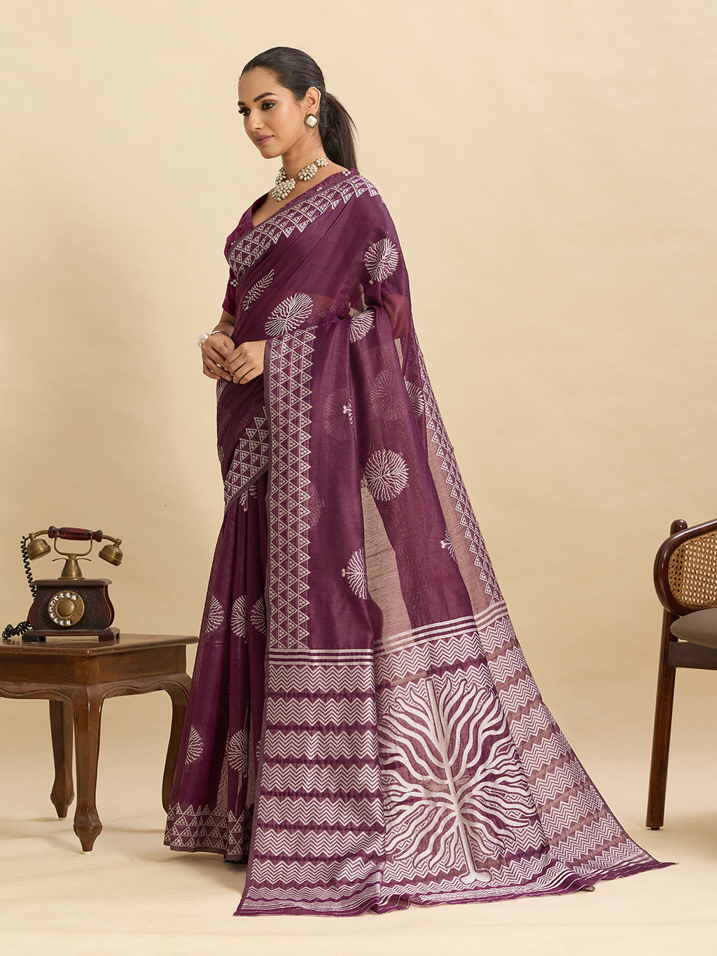 Vedant Vastram Art Silk Fancy Jacquard Saree - Wine | Grocsy
