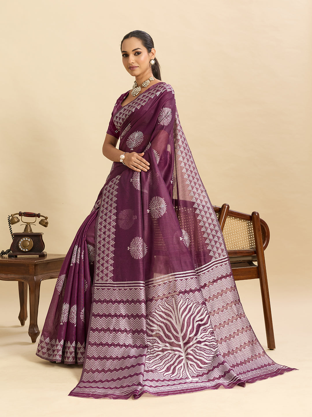 Vedant Vastram Art Silk Fancy Jacquard Saree - Wine | Grocsy