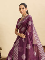 Vedant Vastram Art Silk Fancy Jacquard Saree - Wine | Grocsy
