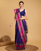Vedant Vastram Soft Litchi Silk Banarasi Silk Saree - Blue | Grocsy