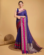 Vedant Vastram Soft Litchi Silk Banarasi Silk Saree - Blue | Grocsy