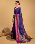 Vedant Vastram Soft Litchi Silk Banarasi Silk Saree - Blue | Grocsy