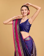 Vedant Vastram Soft Litchi Silk Banarasi Silk Saree - Blue | Grocsy
