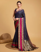 Vedant Vastram Soft Litchi Silk Banarasi Silk Saree - Navy | Grocsy