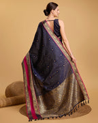 Vedant Vastram Soft Litchi Silk Banarasi Silk Saree - Navy | Grocsy