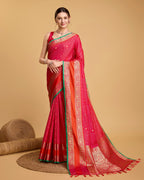 Vedant Vastram Soft Litchi Silk Banarasi Silk Saree - Pink | Grocsy