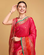 Vedant Vastram Soft Litchi Silk Banarasi Silk Saree - Pink | Grocsy