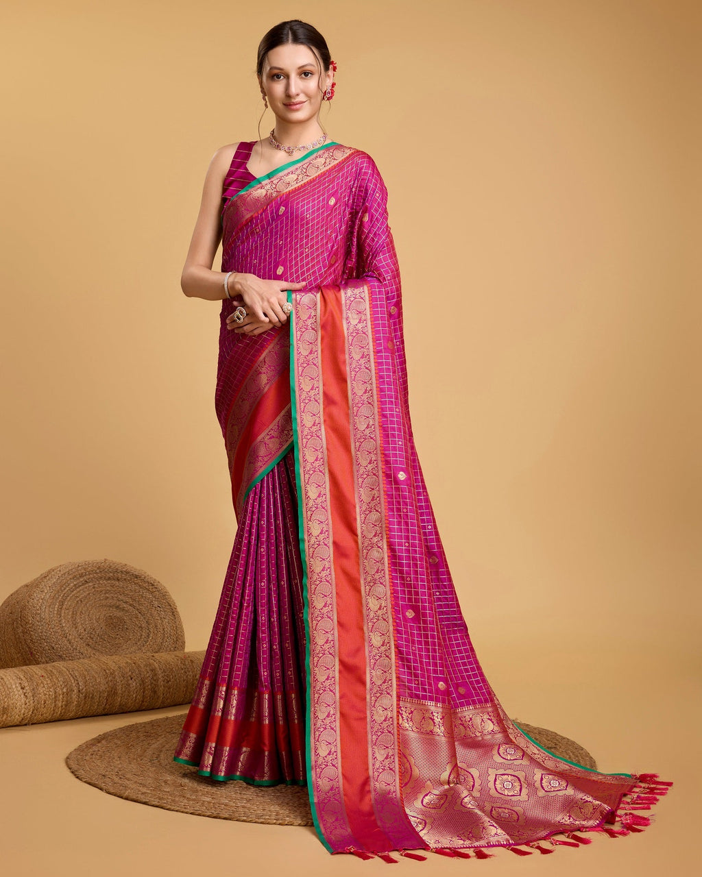 Vedant Vastram Soft Litchi Silk Banarasi Silk Saree - Rani | Grocsy