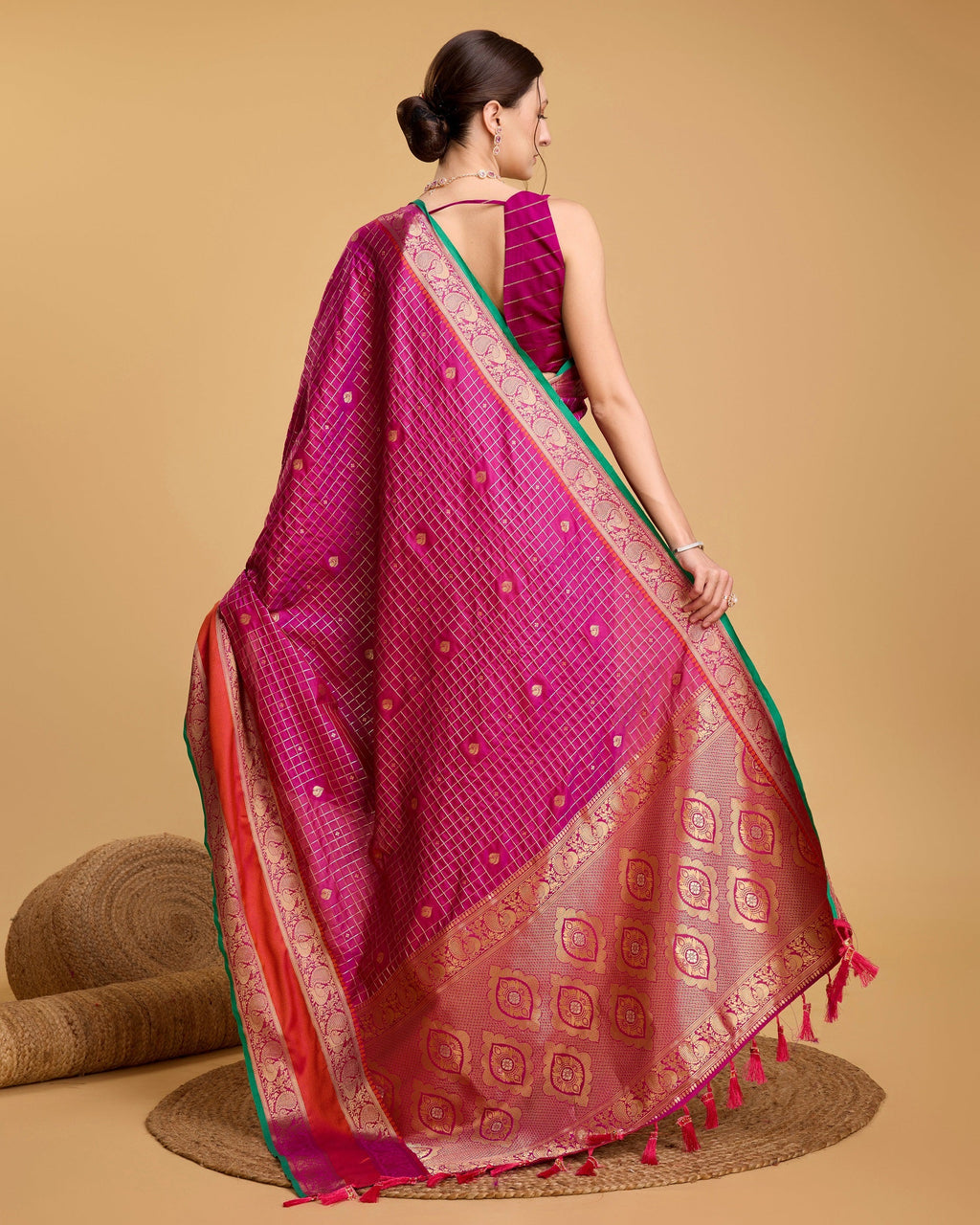Vedant Vastram Soft Litchi Silk Banarasi Silk Saree - Rani | Grocsy