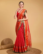 Vedant Vastram Soft Litchi Silk Banarasi Silk Saree - Red | Grocsy