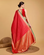 Vedant Vastram Soft Litchi Silk Banarasi Silk Saree - Red | Grocsy