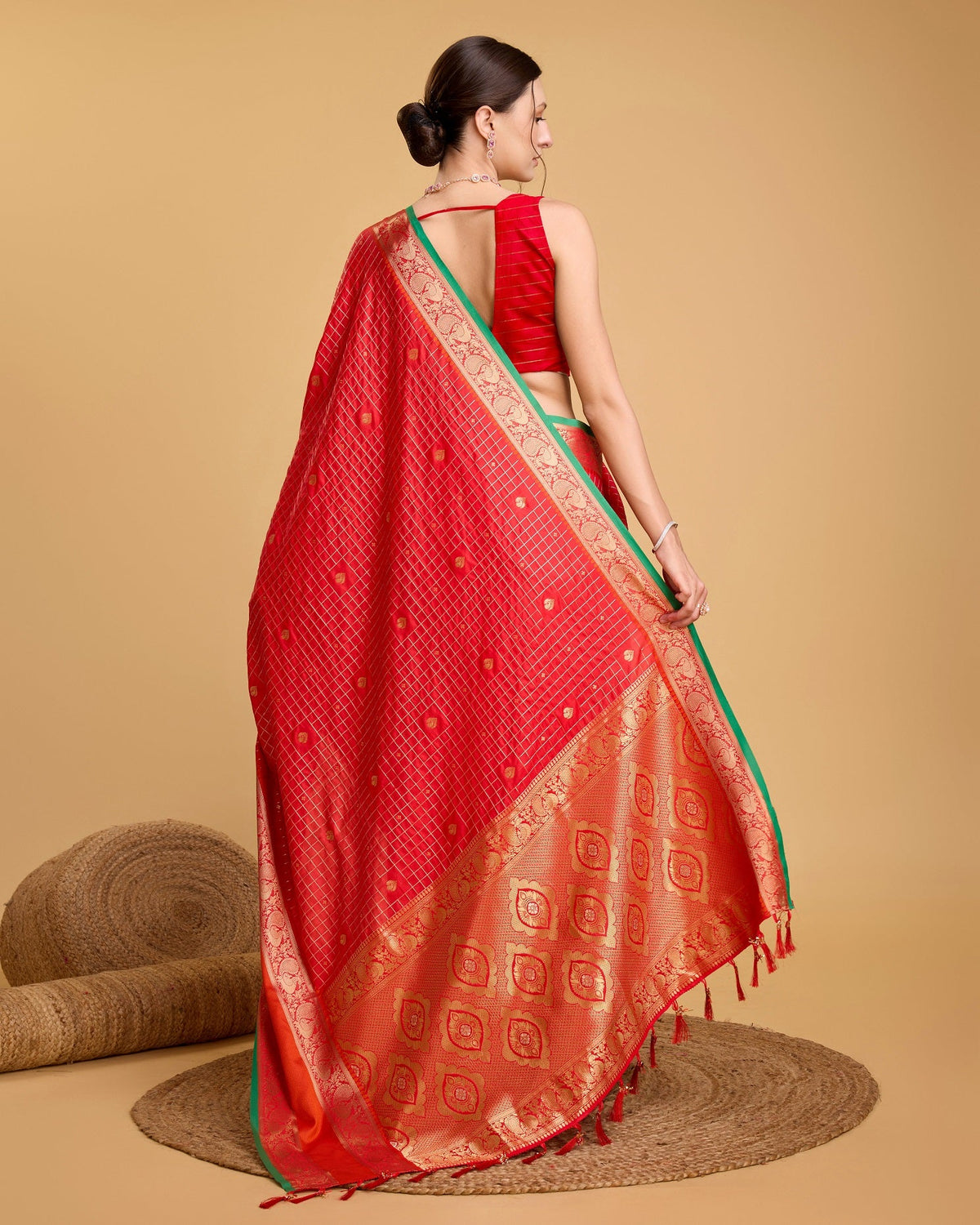 Vedant Vastram Soft Litchi Silk Banarasi Silk Saree - Red | Grocsy