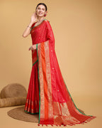 Vedant Vastram Soft Litchi Silk Banarasi Silk Saree - Red | Grocsy