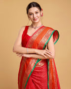 Vedant Vastram Soft Litchi Silk Banarasi Silk Saree - Red | Grocsy
