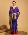 Vedant Vastram Soft Litchi Silk Banarasi Silk Saree - Blue | Grocsy