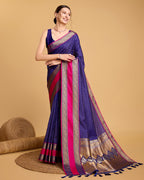 Vedant Vastram Soft Litchi Silk Banarasi Silk Saree - Blue | Grocsy