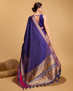 Vedant Vastram Soft Litchi Silk Banarasi Silk Saree - Blue | Grocsy