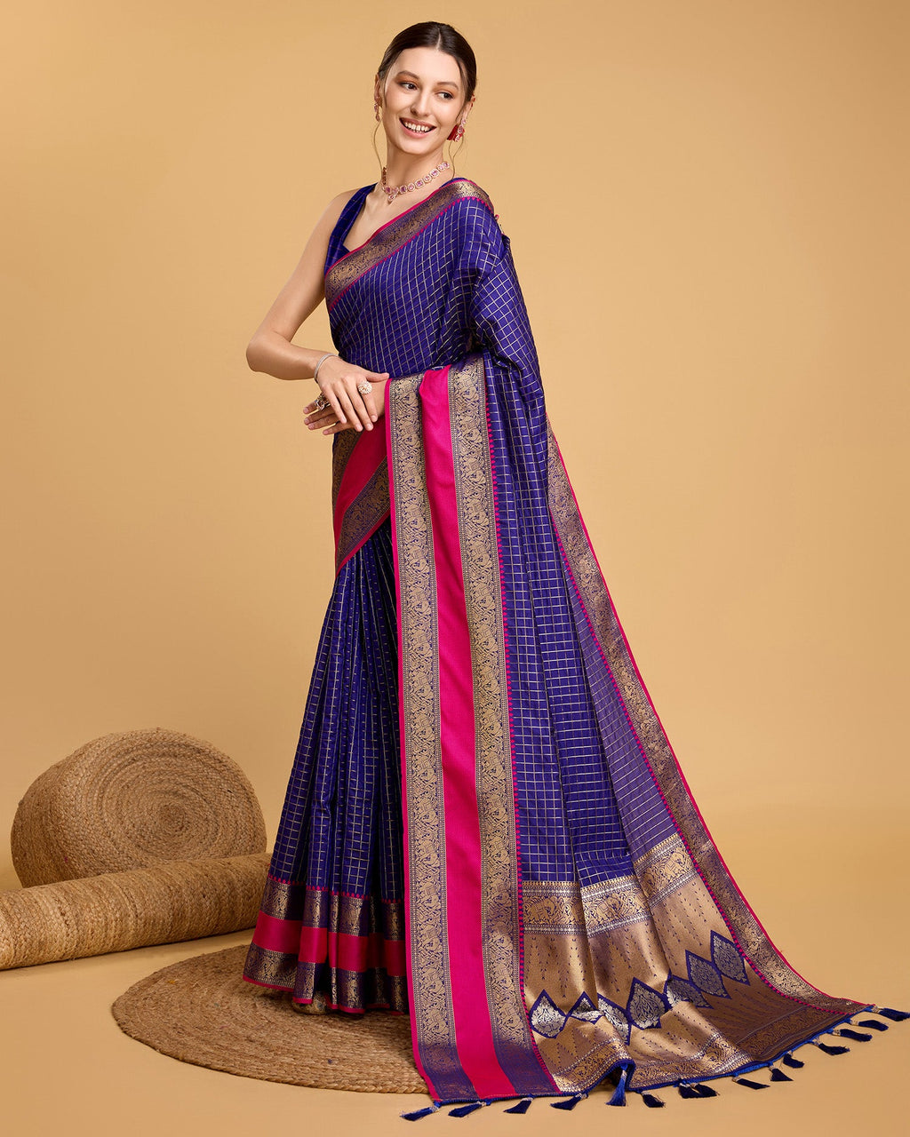 Vedant Vastram Soft Litchi Silk Banarasi Silk Saree - Blue | Grocsy