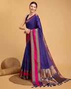 Vedant Vastram Soft Litchi Silk Banarasi Silk Saree - Blue | Grocsy