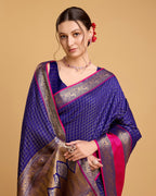Vedant Vastram Soft Litchi Silk Banarasi Silk Saree - Blue | Grocsy