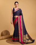 Vedant Vastram Soft Litchi Silk Banarasi Silk Saree - Navy | Grocsy