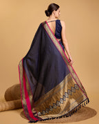 Vedant Vastram Soft Litchi Silk Banarasi Silk Saree - Navy | Grocsy