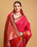 Vedant Vastram Soft Litchi Silk Banarasi Silk Saree - Pink | Grocsy