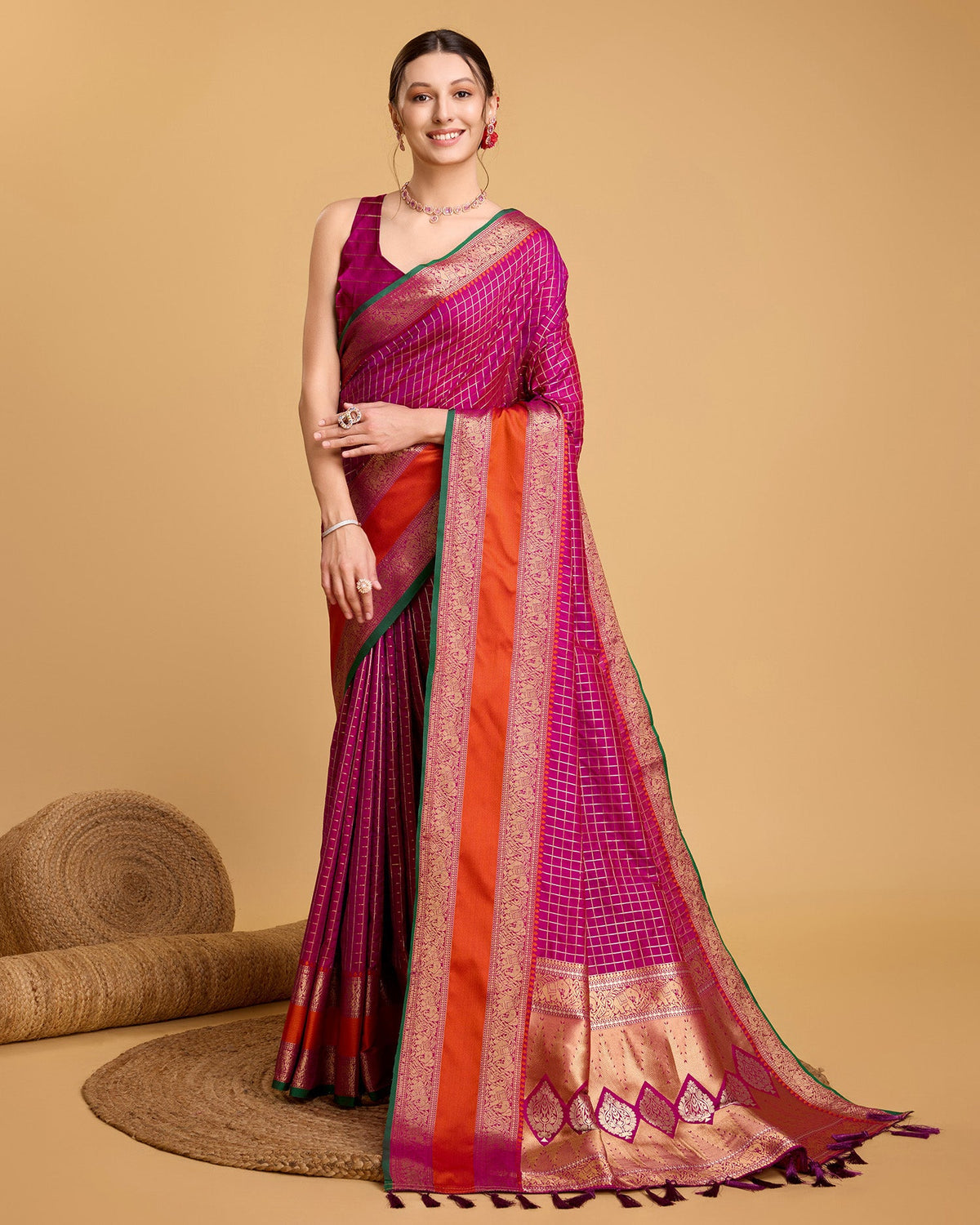 Vedant Vastram Soft Litchi Silk Banarasi Silk Saree - Rani | Grocsy