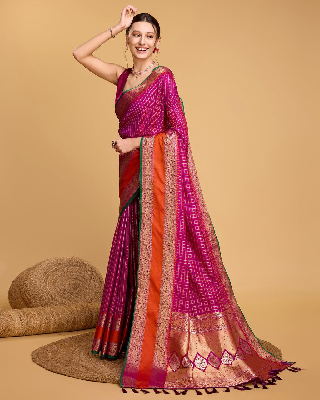 Vedant Vastram Soft Litchi Silk Banarasi Silk Saree - Rani | Grocsy
