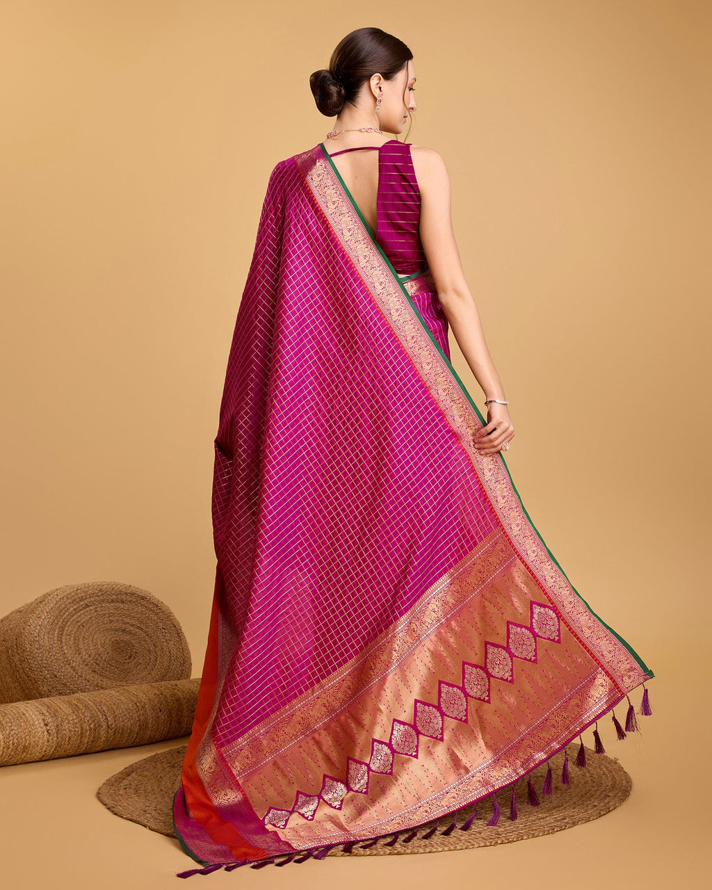 Vedant Vastram Soft Litchi Silk Banarasi Silk Saree - Rani | Grocsy
