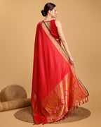 Vedant Vastram Soft Litchi Silk Banarasi Silk Saree - Red | Grocsy
