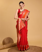 Vedant Vastram Soft Litchi Silk Banarasi Silk Saree - Red | Grocsy