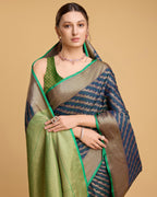 Vedant Vastram Soft Litchi Silk Kanjeevaram Silk Saree - Navy | Grocsy