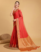 Vedant Vastram Soft Litchi Silk Kanjeevaram Silk Saree - Red | Grocsy