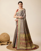 Vedant Vastram Soft Litchi Silk Kanjeevaram Silk Saree - Maroon | Grocsy