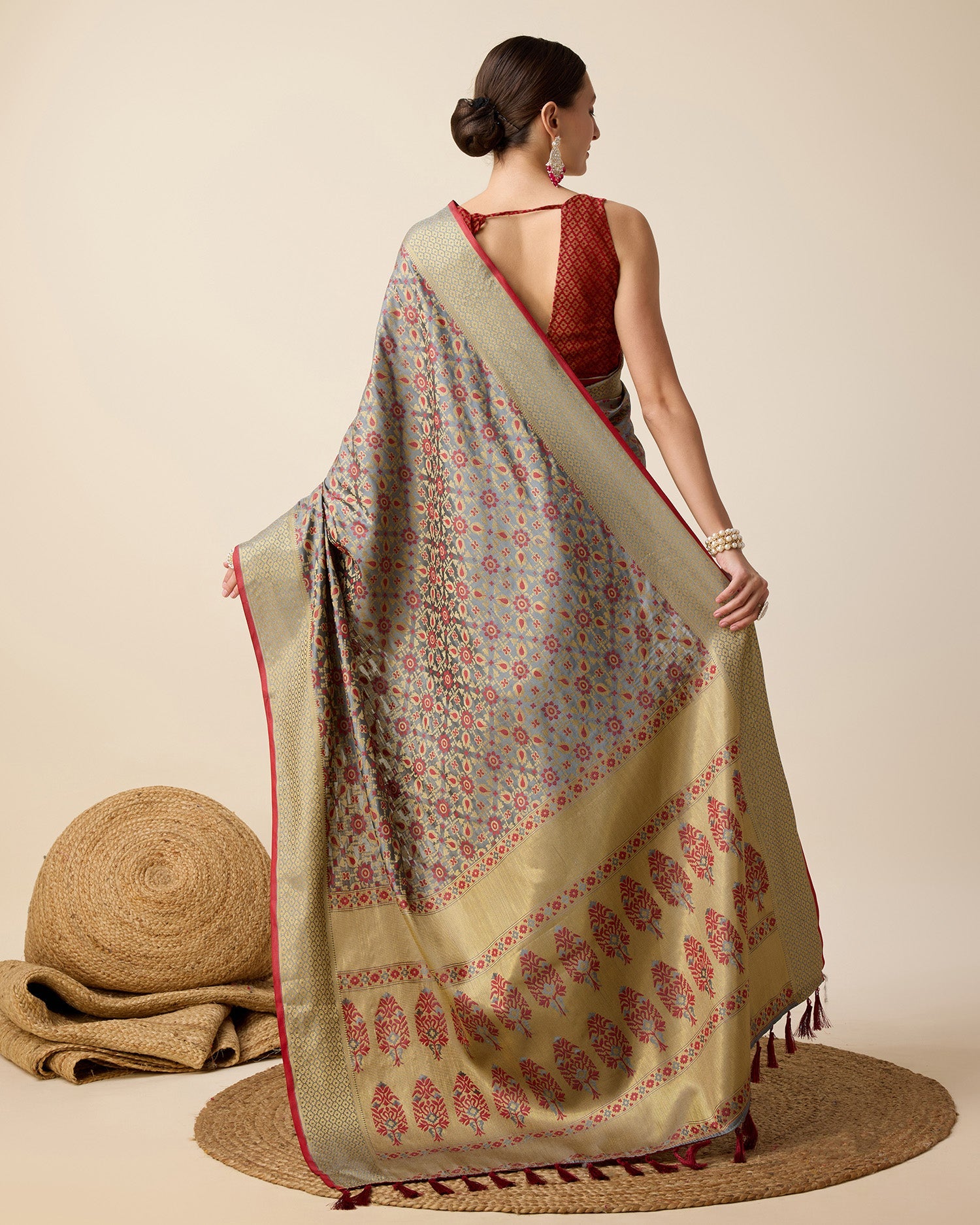 Vedant Vastram Soft Litchi Silk Kanjeevaram Silk Saree - Maroon | Grocsy