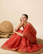 Vedant Vastram Soft Litchi Silk Kanjeevaram Silk Saree - Orange | Grocsy